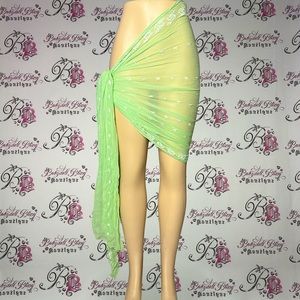 Scarf floral embroidered wrap green skirt for beach. One size fits all. Tieable